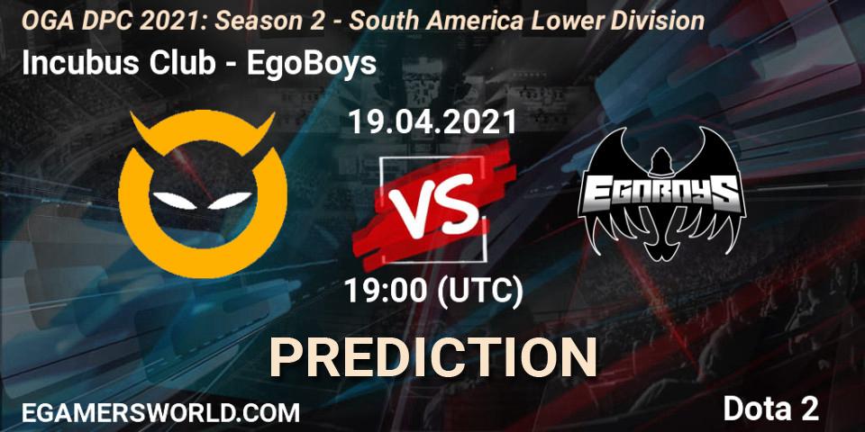 Pronóstico Incubus Club - EgoBoys. 19.04.2021 at 19:05, Dota 2, OGA DPC 2021: Season 2 - South America Lower Division 