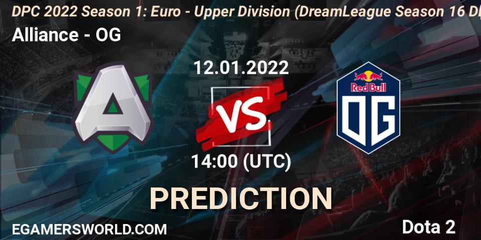 Pronóstico Alliance - OG. 12.01.22, Dota 2, DPC 2022 Season 1: Euro - Upper Division (DreamLeague Season 16 DPC WEU)