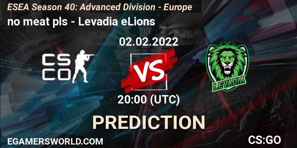 Pronóstico no meat pls - Levadia eLions. 02.02.2022 at 20:00, Counter-Strike (CS2), ESEA Season 40: Advanced Division - Europe