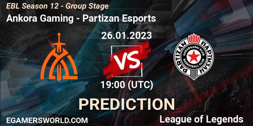 Pronóstico Ankora Gaming - Partizan Esports. 26.01.2023 at 19:00, LoL, EBL Season 12 - Group Stage