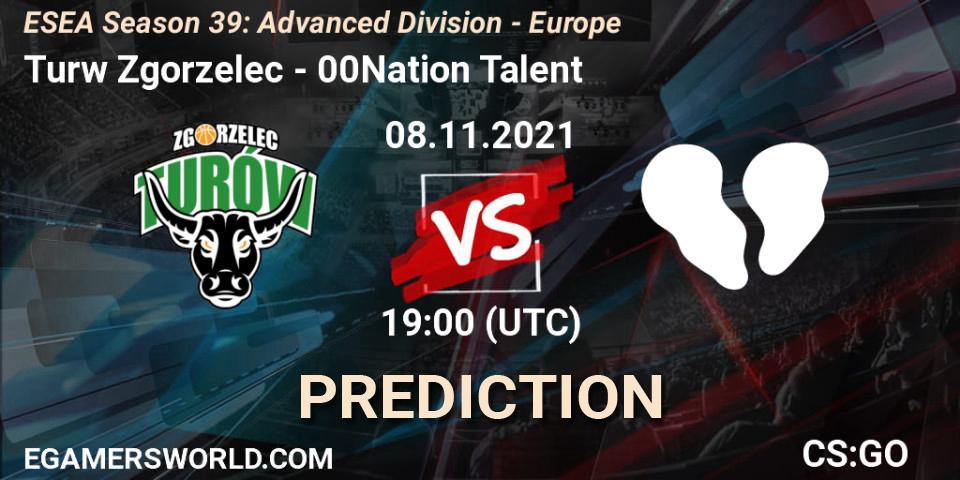 Pronóstico Turów Zgorzelec - 00Nation Talent. 08.11.2021 at 18:00, Counter-Strike (CS2), ESEA Season 39: Advanced Division - Europe