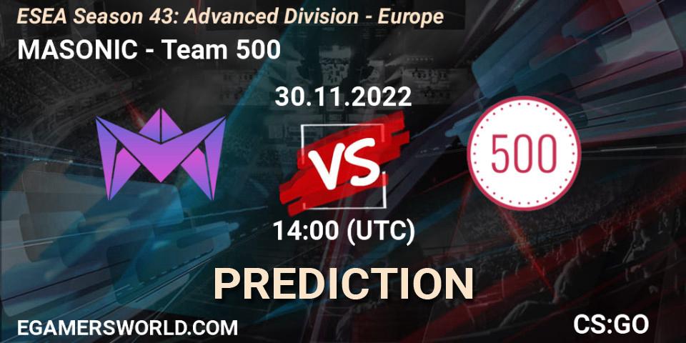 Pronóstico MASONIC - Team 500. 30.11.22, CS2 (CS:GO), ESEA Season 43: Advanced Division - Europe