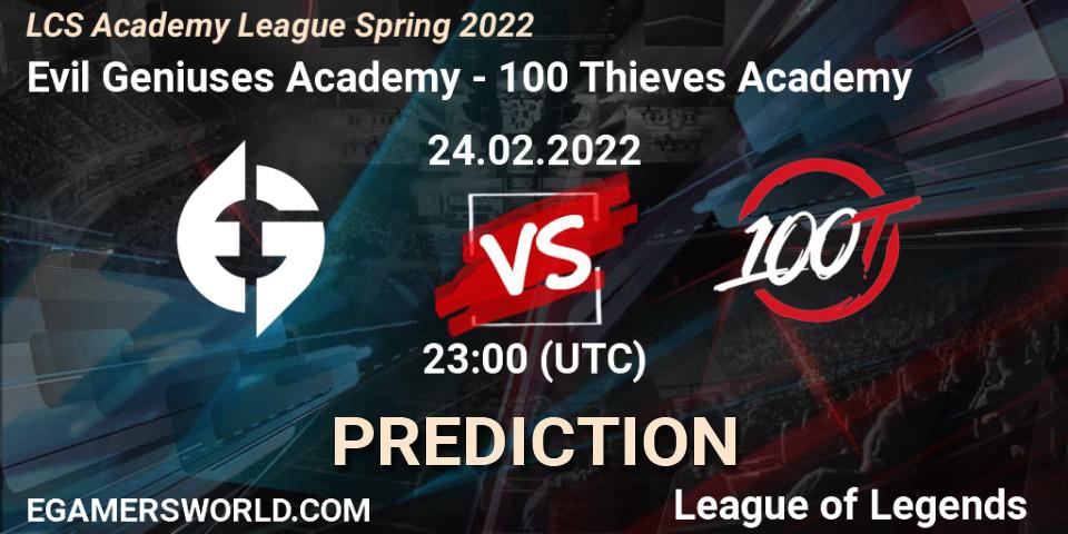 Pronóstico Evil Geniuses Academy - 100 Thieves Academy. 24.02.2022 at 23:00, LoL, LCS Academy League Spring 2022