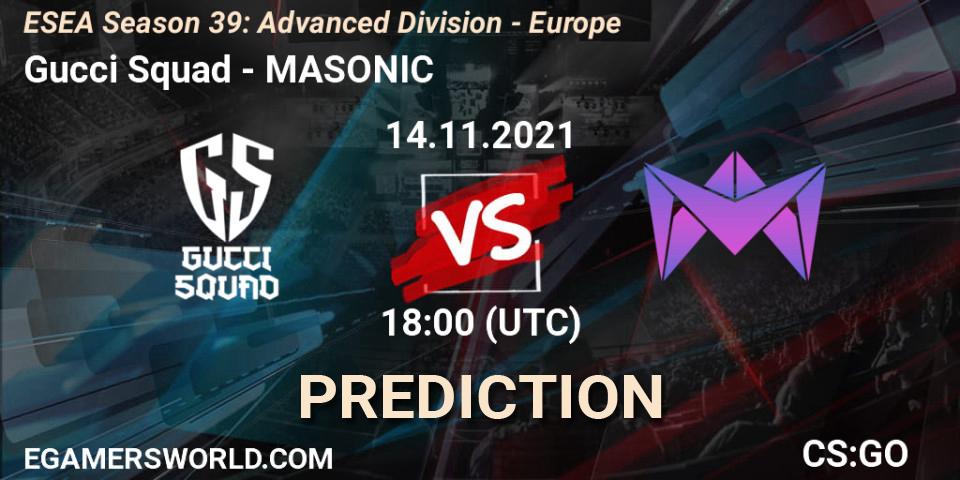 Pronóstico Gucci Squad - MASONIC. 14.11.2021 at 18:00, Counter-Strike (CS2), ESEA Season 39: Advanced Division - Europe