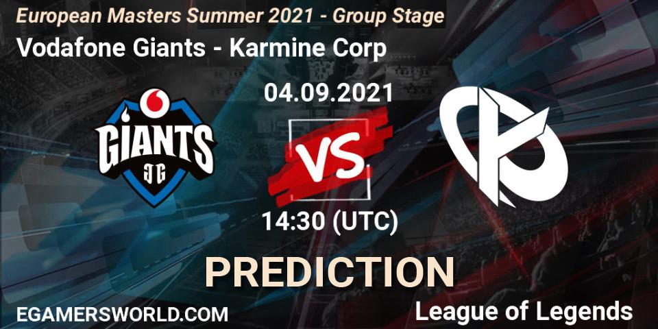 Pronóstico Vodafone Giants - Karmine Corp. 04.09.2021 at 14:30, LoL, European Masters Summer 2021 - Group Stage