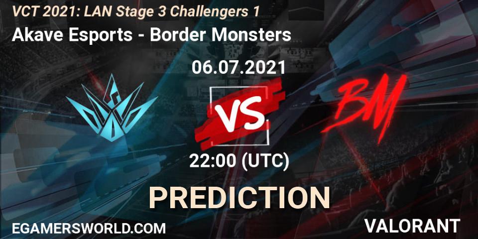 Pronóstico Akave Esports - Border Monsters. 06.07.2021 at 22:00, VALORANT, VCT 2021: LAN Stage 3 Challengers 1