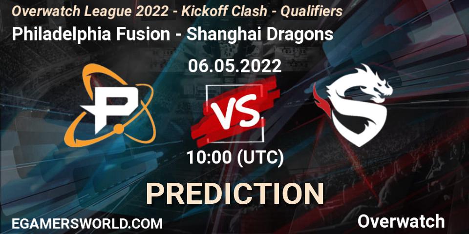 Pronóstico Philadelphia Fusion - Shanghai Dragons. 20.05.2022 at 10:00, Overwatch, Overwatch League 2022 - Kickoff Clash - Qualifiers