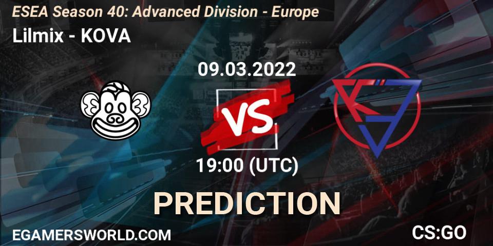 Pronóstico Lilmix - KOVA. 10.03.2022 at 13:00, Counter-Strike (CS2), ESEA Season 40: Advanced Division - Europe