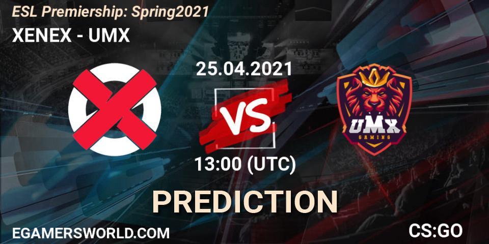 Pronóstico XENEX - UMX. 25.04.2021 at 13:00, Counter-Strike (CS2), ESL Premiership: Spring 2021