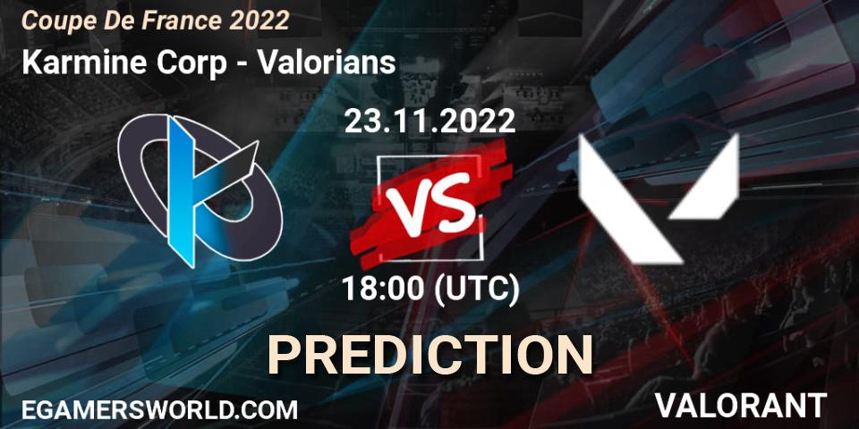 Pronóstico Karmine Corp - Valorians. 23.11.2022 at 17:30, VALORANT, Coupe De France 2022
