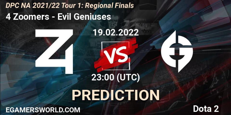 Pronóstico 4 Zoomers - Evil Geniuses. 19.02.22, Dota 2, DPC NA 2021/22 Tour 1: Regional Finals