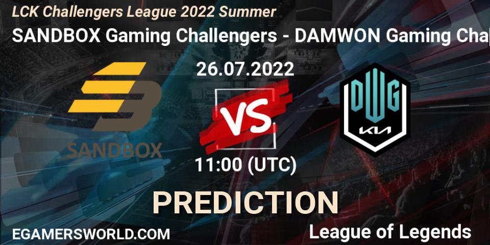 Pronóstico SANDBOX Gaming Challengers - DAMWON Gaming Challengers. 26.07.2022 at 11:00, LoL, LCK Challengers League 2022 Summer