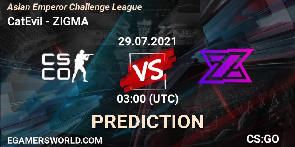 Pronóstico CatEvil - ZIGMA. 29.07.2021 at 03:00, Counter-Strike (CS2), Asian Emperor Challenge League