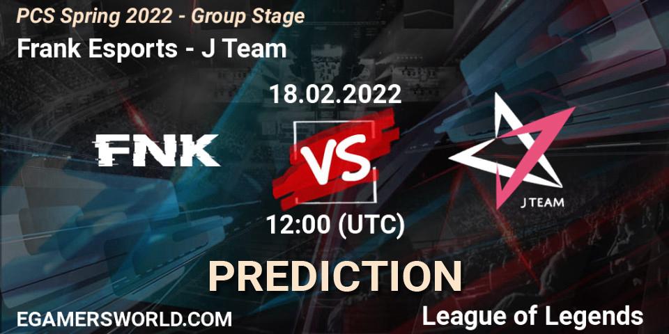 Pronóstico Frank Esports - J Team. 18.02.2022 at 11:55, LoL, PCS Spring 2022 - Group Stage