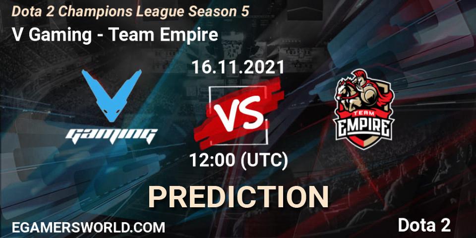 Pronóstico V Gaming - Team Empire. 16.11.2021 at 12:03, Dota 2, Dota 2 Champions League 2021 Season 5