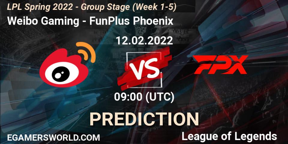 Pronóstico Weibo Gaming - FunPlus Phoenix. 12.02.2022 at 09:00, LoL, LPL Spring 2022 - Group Stage (Week 1-5)