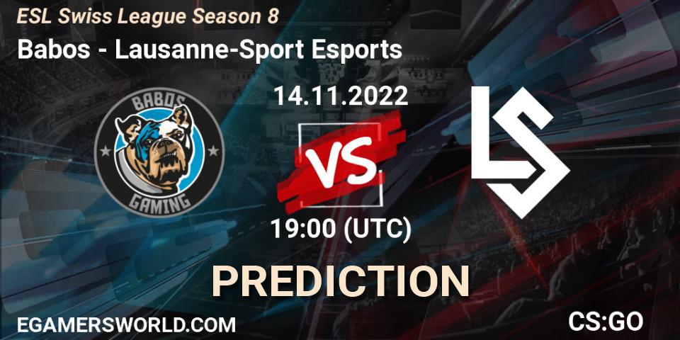 Pronóstico Babos - Lausanne-Sport Esports. 14.11.2022 at 19:00, Counter-Strike (CS2), ESL Swiss League Season 8