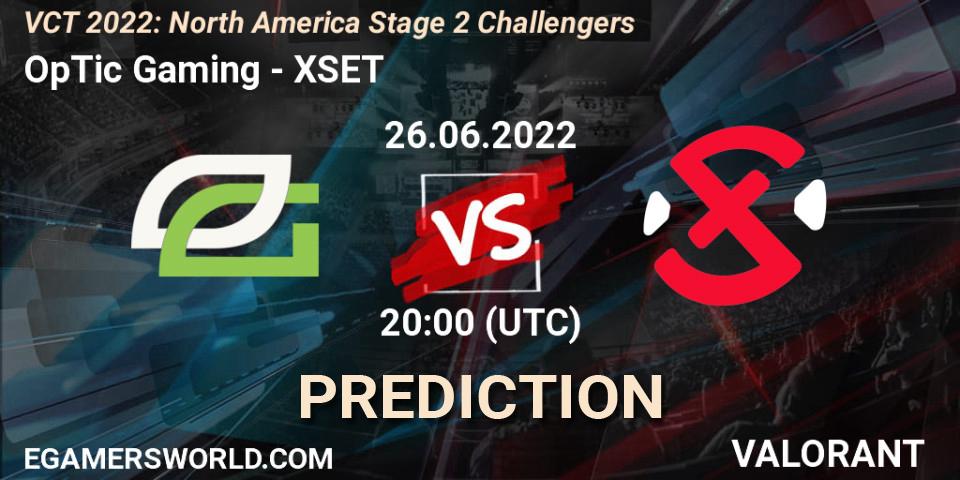 Pronóstico OpTic Gaming - XSET. 26.06.2022 at 20:00, VALORANT, VCT 2022: North America Stage 2 Challengers