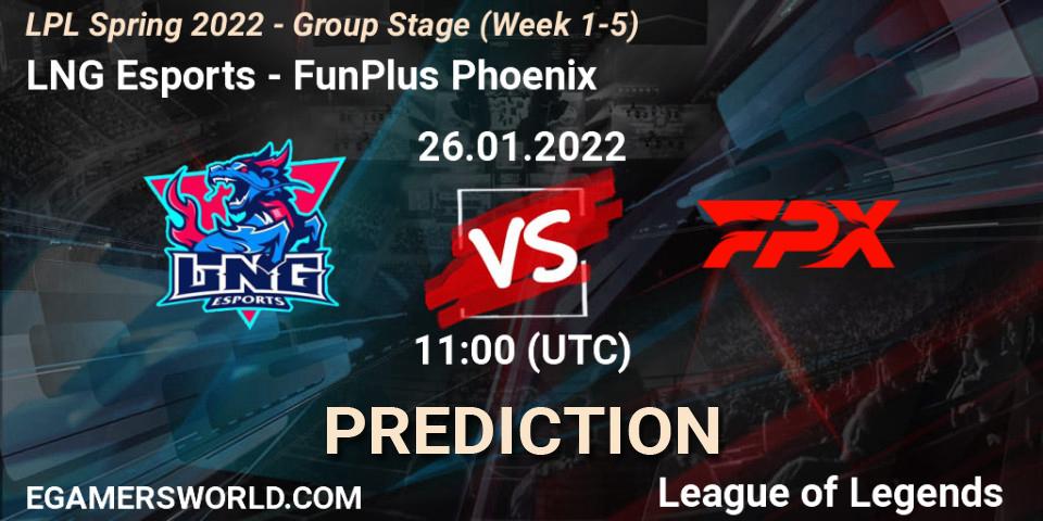 Pronóstico LNG Esports - FunPlus Phoenix. 26.01.2022 at 11:45, LoL, LPL Spring 2022 - Group Stage (Week 1-5)