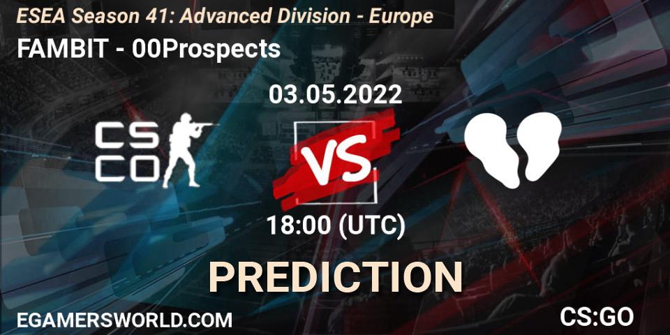 Pronóstico FAMBIT - 00Prospects. 03.05.2022 at 18:00, Counter-Strike (CS2), ESEA Season 41: Advanced Division - Europe