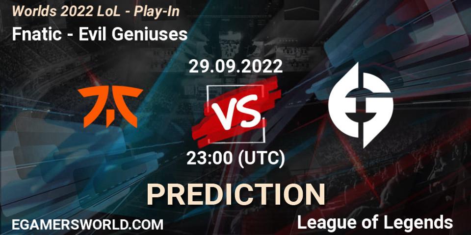 Pronóstico Fnatic - Evil Geniuses. 29.09.2022 at 22:30, LoL, Worlds 2022 LoL - Play-In