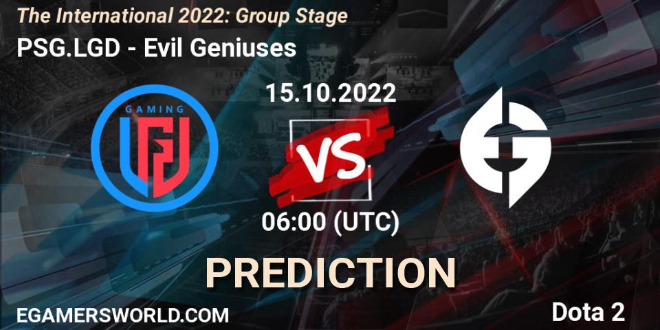Pronóstico PSG.LGD - Evil Geniuses. 15.10.2022 at 06:30, Dota 2, The International 2022: Group Stage
