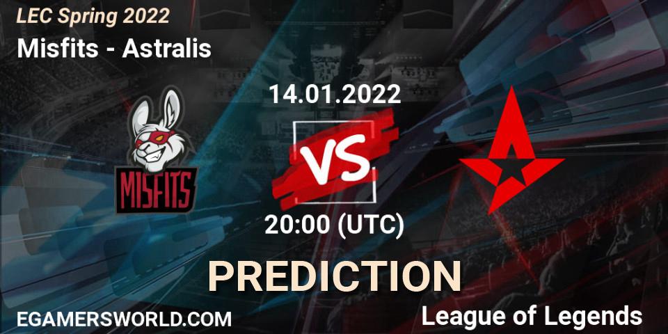Pronóstico Misfits - Astralis. 14.01.2022 at 20:00, LoL, LEC Spring 2022 - Group Stage