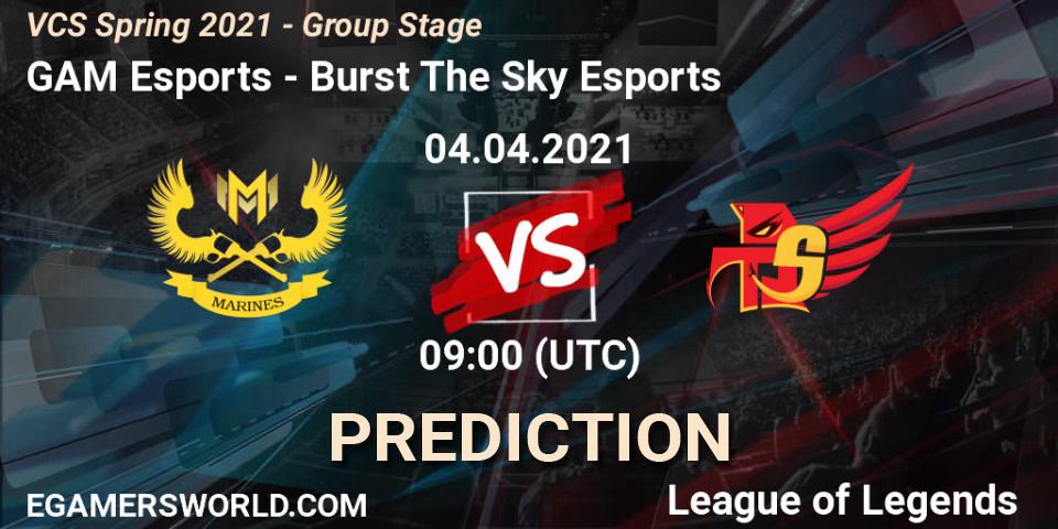 Pronóstico GAM Esports - Burst The Sky Esports. 04.04.2021 at 10:00, LoL, VCS Spring 2021 - Group Stage