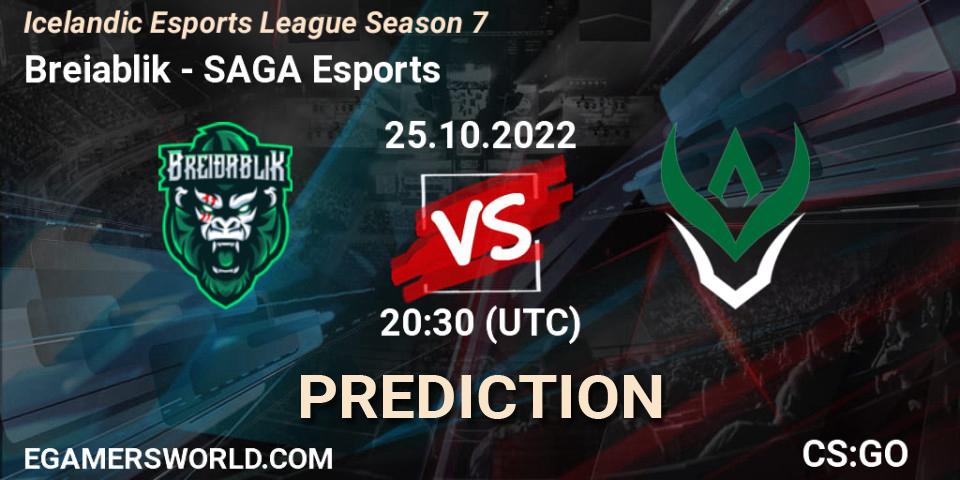 Pronóstico Breiðablik - SAGA Esports. 25.10.2022 at 20:30, Counter-Strike (CS2), Icelandic Esports League Season 7