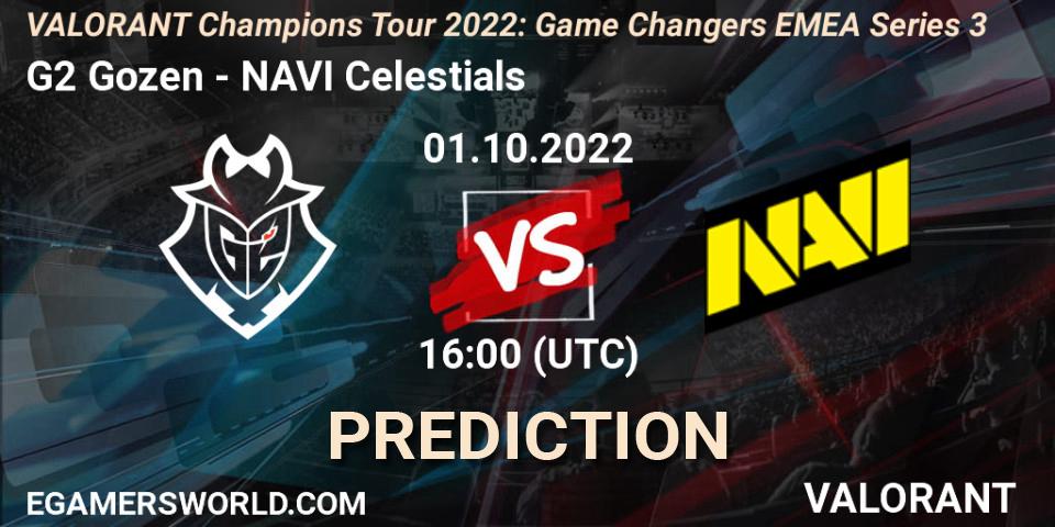 Pronóstico G2 Gozen - NAVI Celestials. 01.10.2022 at 16:00, VALORANT, VCT 2022: Game Changers EMEA Series 3