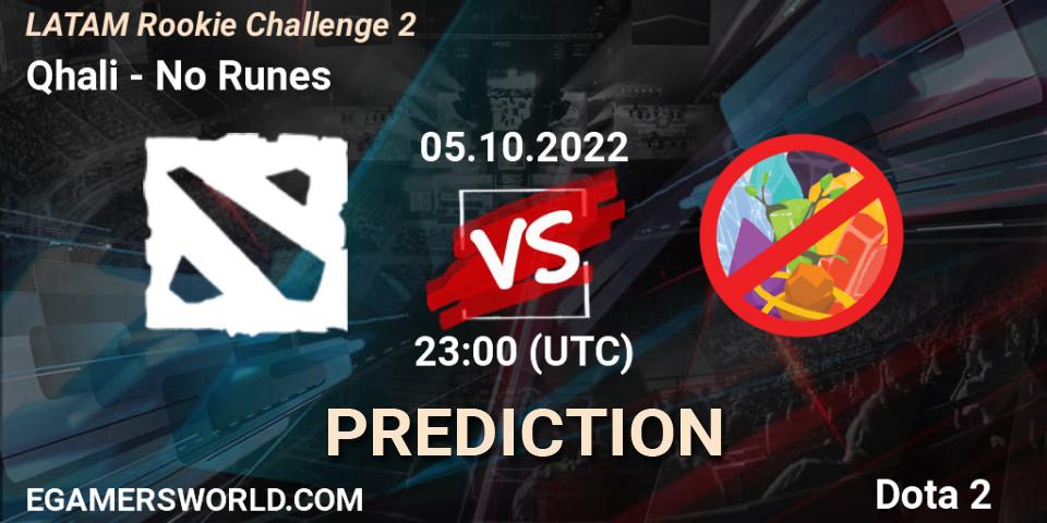 Pronóstico Qhali - No Runes. 05.10.2022 at 22:21, Dota 2, LATAM Rookie Challenge 2