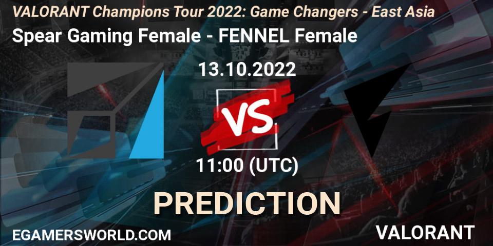 Pronóstico Spear Gaming Female - FENNEL Female. 13.10.2022 at 11:00, VALORANT, VCT 2022: Game Changers - East Asia