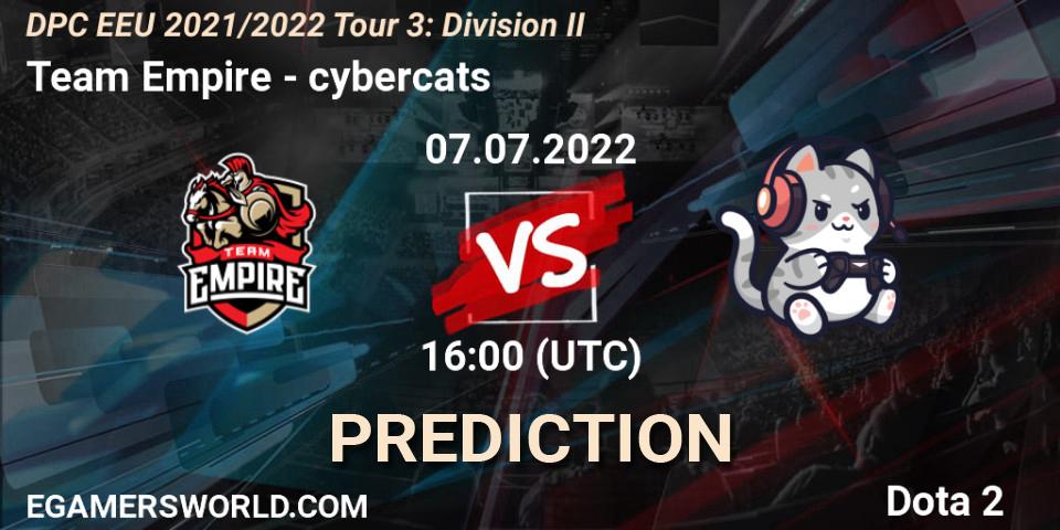 Pronóstico Team Empire - cybercats. 07.07.22, Dota 2, DPC EEU 2021/2022 Tour 3: Division II