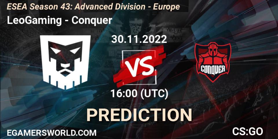 Pronóstico LeoGaming - Conquer. 01.12.22, CS2 (CS:GO), ESEA Season 43: Advanced Division - Europe