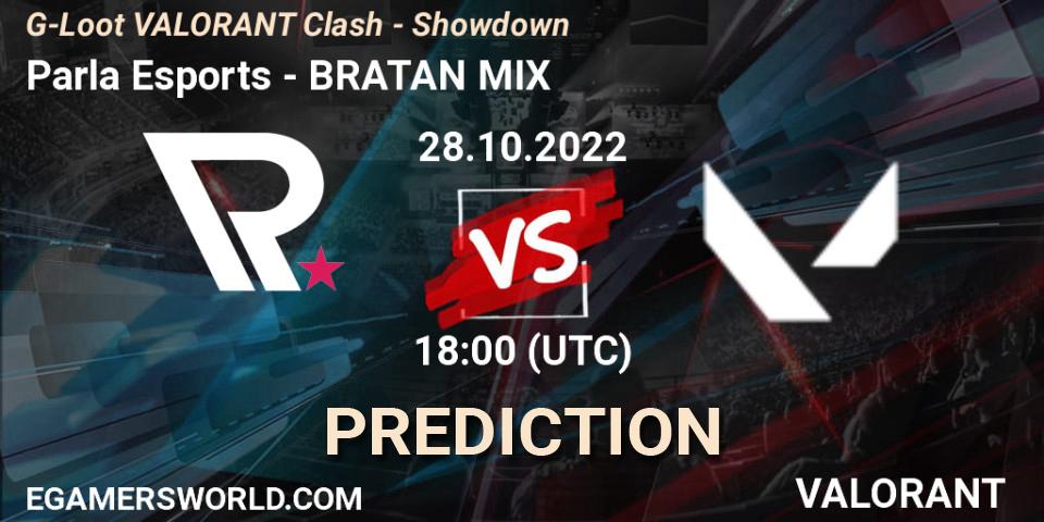 Pronóstico Parla Esports - BRATAN MIX. 28.10.2022 at 18:10, VALORANT, G-Loot VALORANT Clash - Showdown