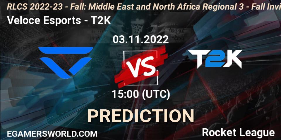 Pronóstico Veloce Esports - T2K. 03.11.22, Rocket League, RLCS 2022-23 - Fall: Middle East and North Africa Regional 3 - Fall Invitational
