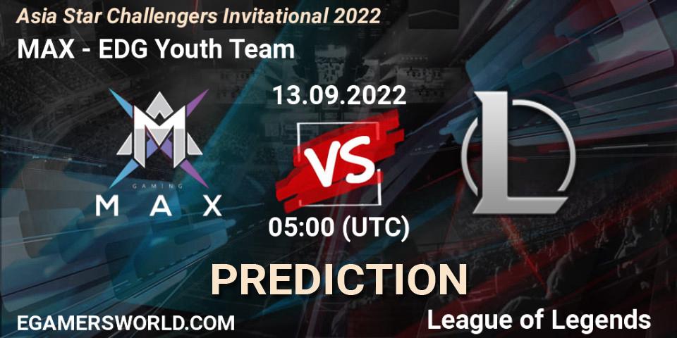 Pronóstico MAX - EDward Gaming Youth Team. 13.09.2022 at 05:00, LoL, Asia Star Challengers Invitational 2022
