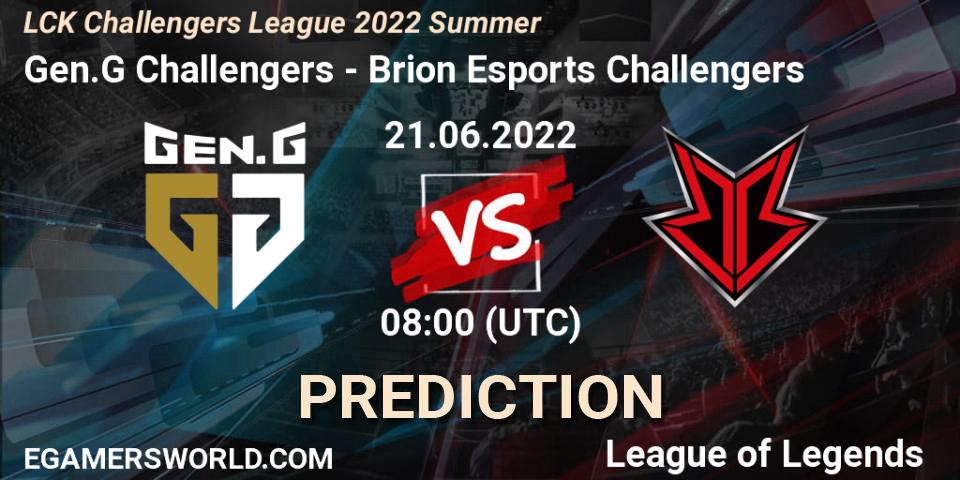 Pronóstico Gen.G Challengers - Brion Esports Challengers. 21.06.2022 at 08:00, LoL, LCK Challengers League 2022 Summer