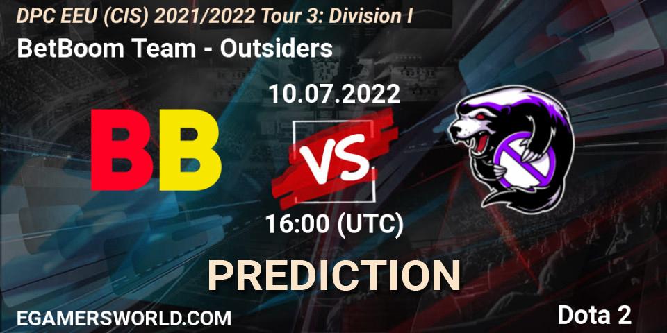 Pronóstico BetBoom Team - Outsiders. 10.07.2022 at 13:00, Dota 2, DPC EEU (CIS) 2021/2022 Tour 3: Division I