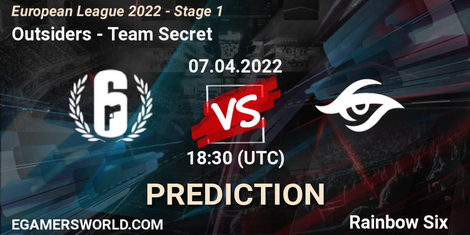 Pronóstico Outsiders - Team Secret. 07.04.2022 at 16:00, Rainbow Six, European League 2022 - Stage 1