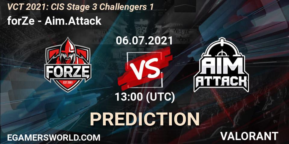 Pronóstico forZe - Aim.Attack. 06.07.2021 at 13:00, VALORANT, VCT 2021: CIS Stage 3 Challengers 1