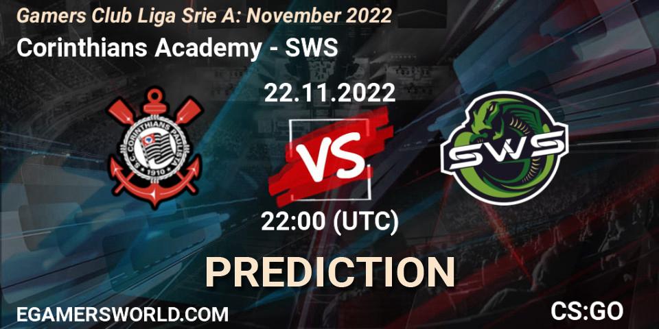 Pronóstico Corinthians Academy - SWS. 22.11.22, CS2 (CS:GO), Gamers Club Liga Série A: November 2022
