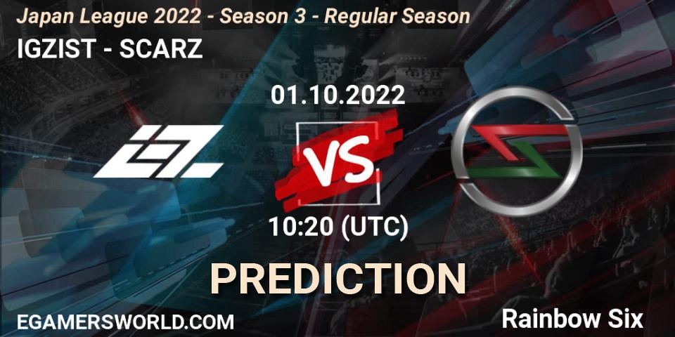 Pronóstico IGZIST - SCARZ. 01.10.2022 at 10:20, Rainbow Six, Japan League 2022 - Season 3 - Regular Season