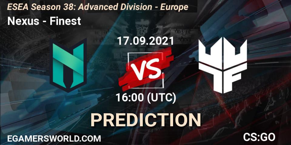 Pronóstico Nexus - Finest. 17.09.2021 at 16:00, Counter-Strike (CS2), ESEA Season 38: Advanced Division - Europe