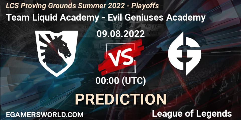 Pronóstico Team Liquid Academy - Evil Geniuses Academy. 09.08.2022 at 00:00, LoL, LCS Proving Grounds Summer 2022 - Playoffs