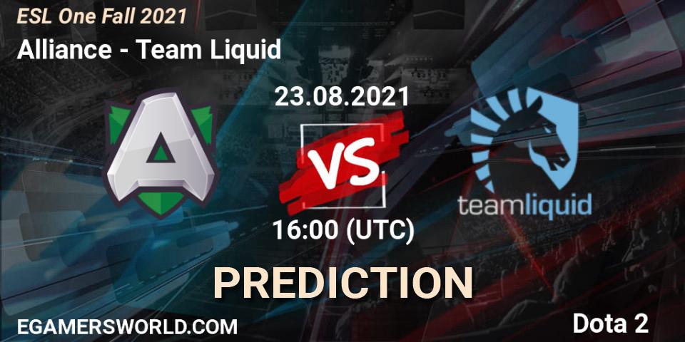 Pronóstico Alliance - Team Liquid. 24.08.2021 at 16:00, Dota 2, ESL One Fall 2021