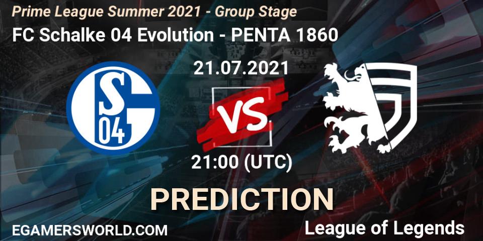 Pronóstico FC Schalke 04 Evolution - PENTA 1860. 21.07.21, LoL, Prime League Summer 2021 - Group Stage