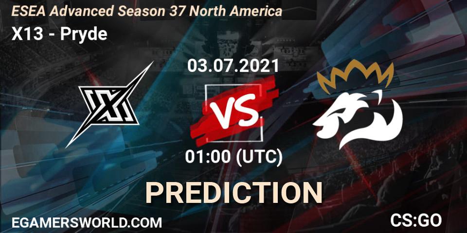 Pronóstico X13 - Pryde. 03.07.2021 at 01:00, Counter-Strike (CS2), ESEA Advanced Season 37 North America