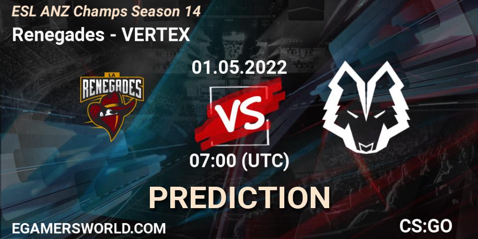 Pronóstico Renegades - VERTEX. 01.05.2022 at 07:00, Counter-Strike (CS2), ESL ANZ Champs Season 14