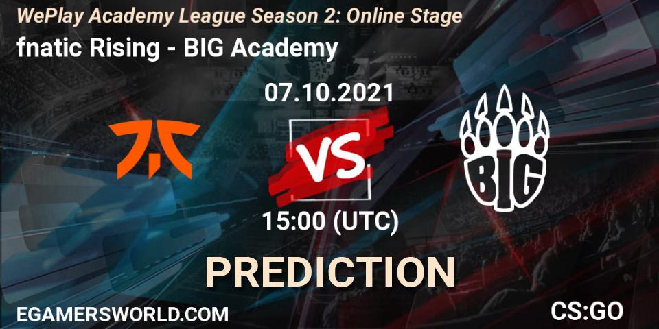 Pronóstico fnatic Rising - BIG Academy. 07.10.2021 at 15:00, Counter-Strike (CS2), WePlay Academy League Season 2: Online Stage
